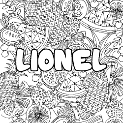 Coloriage pr&eacute;nom LIONEL - d&eacute;cor Mandala fruits