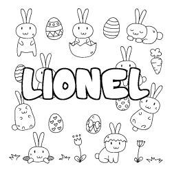 Coloriage pr&eacute;nom LIONEL - d&eacute;cor Paques