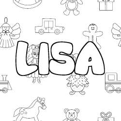 Coloriage pr&eacute;nom LISA - d&eacute;cor Jouets