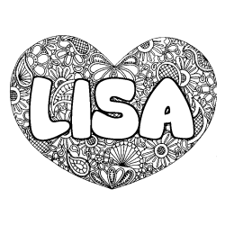 Coloriage pr&eacute;nom LISA - d&eacute;cor Mandala coeur