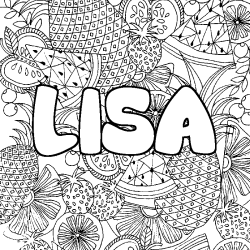 Coloriage pr&eacute;nom LISA - d&eacute;cor Mandala fruits