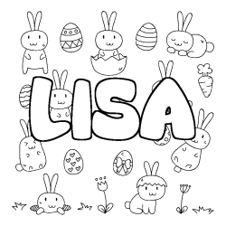 Coloriage prénom LISA - décor Paques
