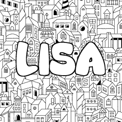 Coloriage pr&eacute;nom LISA - d&eacute;cor Ville