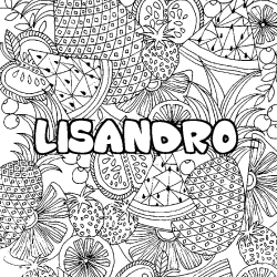 Coloriage pr&eacute;nom LISANDRO - d&eacute;cor Mandala fruits