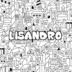 Coloriage pr&eacute;nom LISANDRO - d&eacute;cor Ville