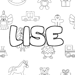 Coloriage pr&eacute;nom LISE - d&eacute;cor Jouets