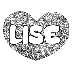 Coloriage prénom LISE - décor Mandala coeur