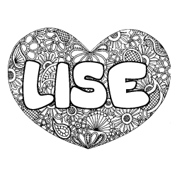 Coloriage pr&eacute;nom LISE - d&eacute;cor Mandala coeur