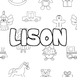 Coloriage prénom LISON - décor Jouets