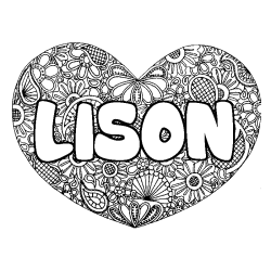 Coloriage prénom LISON - décor Mandala coeur