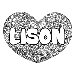 Coloriage pr&eacute;nom LISON - d&eacute;cor Mandala coeur