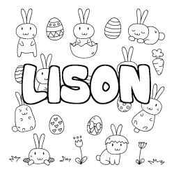 Coloriage pr&eacute;nom LISON - d&eacute;cor Paques