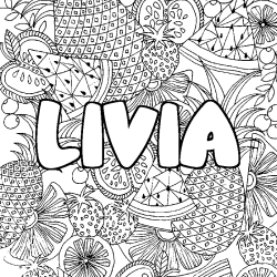 Coloriage prénom LIVIA - décor Mandala fruits