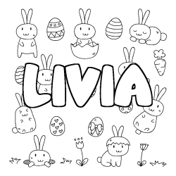Coloriage pr&eacute;nom LIVIA - d&eacute;cor Paques