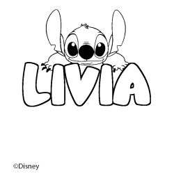 Coloriage pr&eacute;nom LIVIA - d&eacute;cor Stitch