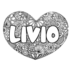 Coloriage prénom LIVIO - décor Mandala coeur