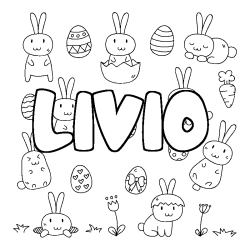 Coloriage prénom LIVIO - décor Paques