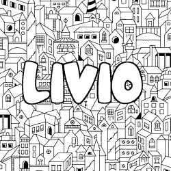 Coloriage prénom LIVIO - décor Ville