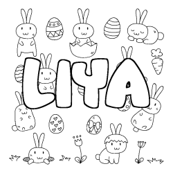 Coloriage prénom LIYA - décor Paques