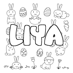 Coloriage pr&eacute;nom LIYA - d&eacute;cor Paques