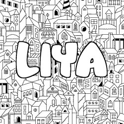 Coloriage prénom LIYA - décor Ville