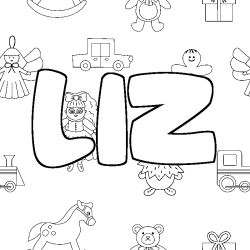 Coloriage pr&eacute;nom LIZ - d&eacute;cor Jouets