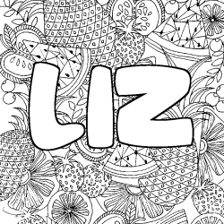 Coloriage pr&eacute;nom LIZ - d&eacute;cor Mandala fruits