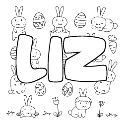 Coloriage pr&eacute;nom LIZ - d&eacute;cor Paques