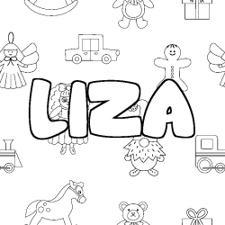 Coloriage pr&eacute;nom LIZA - d&eacute;cor Jouets
