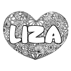 Coloriage pr&eacute;nom LIZA - d&eacute;cor Mandala coeur