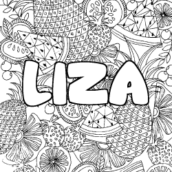 Coloriage pr&eacute;nom LIZA - d&eacute;cor Mandala fruits