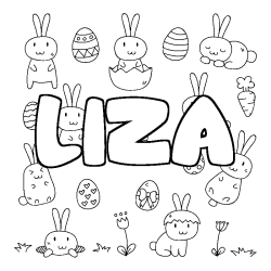 Coloriage pr&eacute;nom LIZA - d&eacute;cor Paques