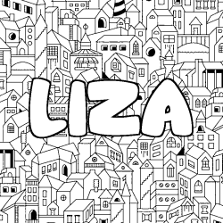 Coloriage prénom LIZA - décor Ville