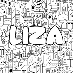 Coloriage pr&eacute;nom LIZA - d&eacute;cor Ville