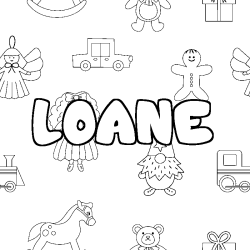 Coloriage pr&eacute;nom LOANE - d&eacute;cor Jouets
