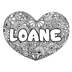 Coloriage prénom LOANE - décor Mandala coeur