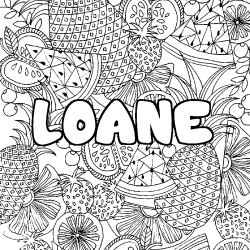 Coloriage prénom LOANE - décor Mandala fruits