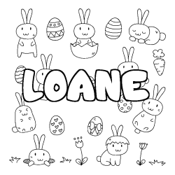 Coloriage pr&eacute;nom LOANE - d&eacute;cor Paques