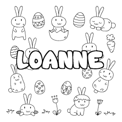 Coloriage pr&eacute;nom LOANNE - d&eacute;cor Paques