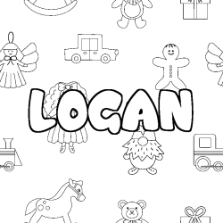 Coloriage prénom LOGAN - décor Jouets