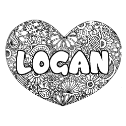 Coloriage prénom LOGAN - décor Mandala coeur