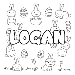 Coloriage pr&eacute;nom LOGAN - d&eacute;cor Paques