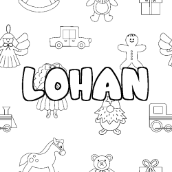 Coloriage pr&eacute;nom LOHAN - d&eacute;cor Jouets