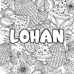 Coloriage prénom LOHAN - décor Mandala fruits