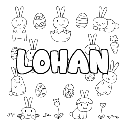 Coloriage prénom LOHAN - décor Paques