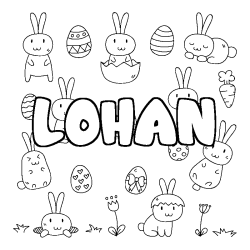 Coloriage pr&eacute;nom LOHAN - d&eacute;cor Paques