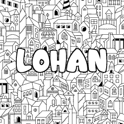 Coloriage pr&eacute;nom LOHAN - d&eacute;cor Ville