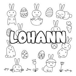 Coloriage pr&eacute;nom LOHANN - d&eacute;cor Paques
