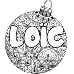 Coloriage pr&eacute;nom LO&Iuml;C - d&eacute;cor Boule de No&euml;l