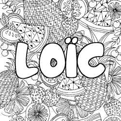 Coloriage pr&eacute;nom LO&Iuml;C - d&eacute;cor Mandala fruits